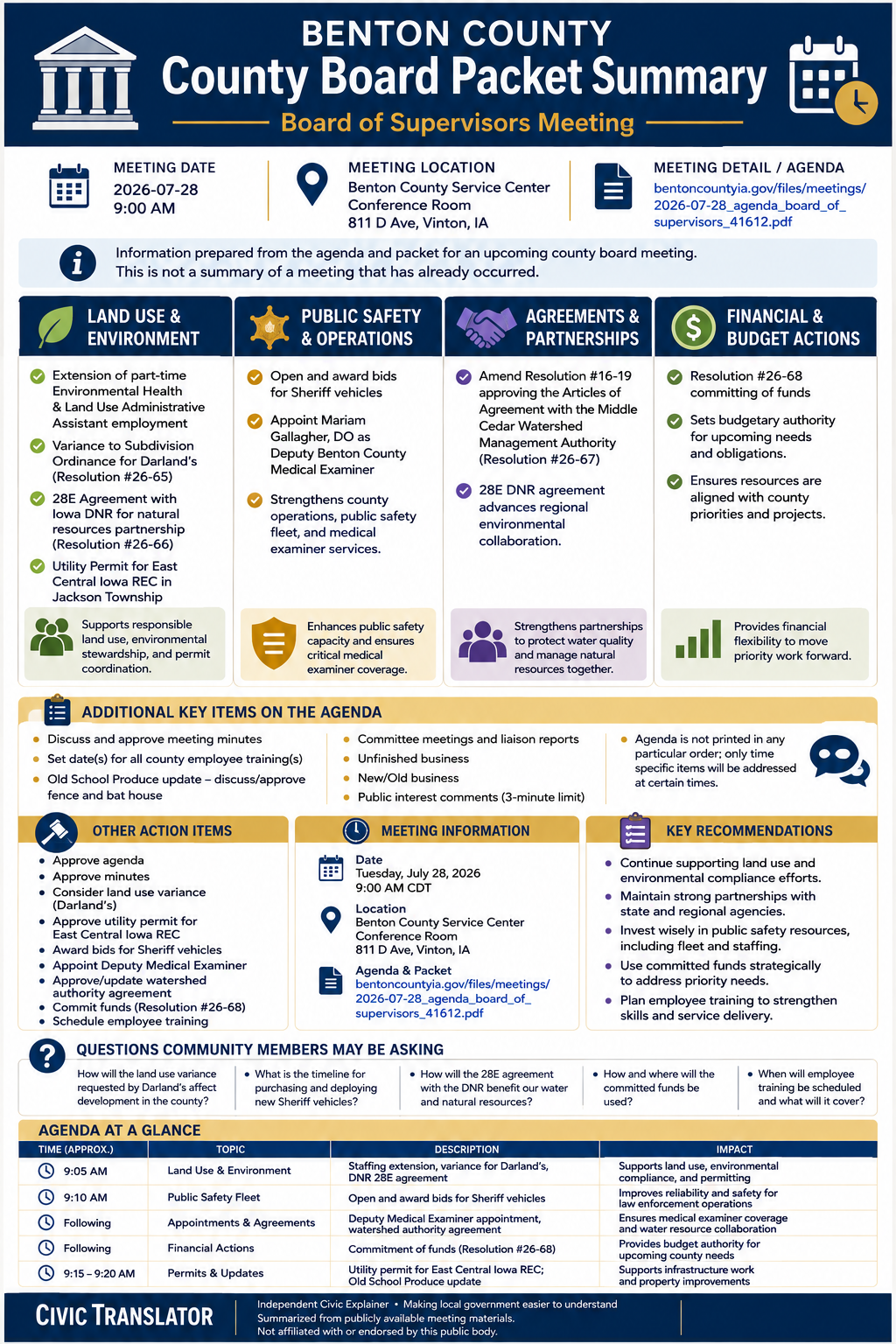 Benton County — Board of Supervisors Meeting Packet Summary — July 28, 2026 infographic