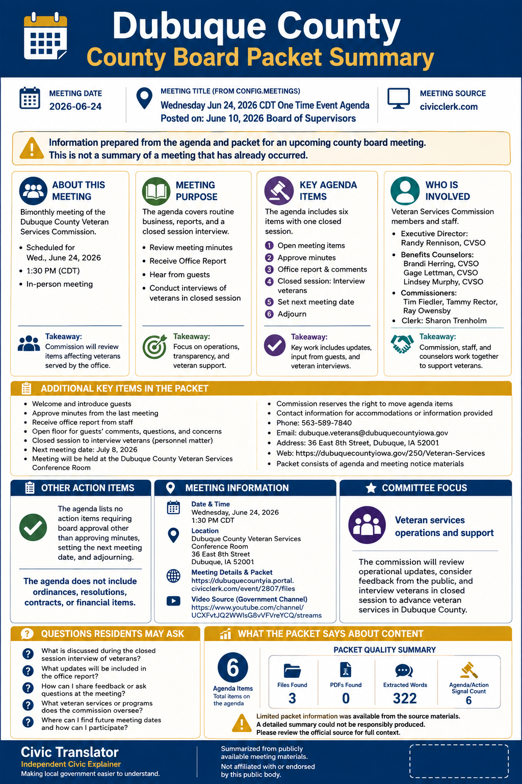 Dubuque County — Board of Supervisors Meeting Packet Summary — June 24, 2026 infographic